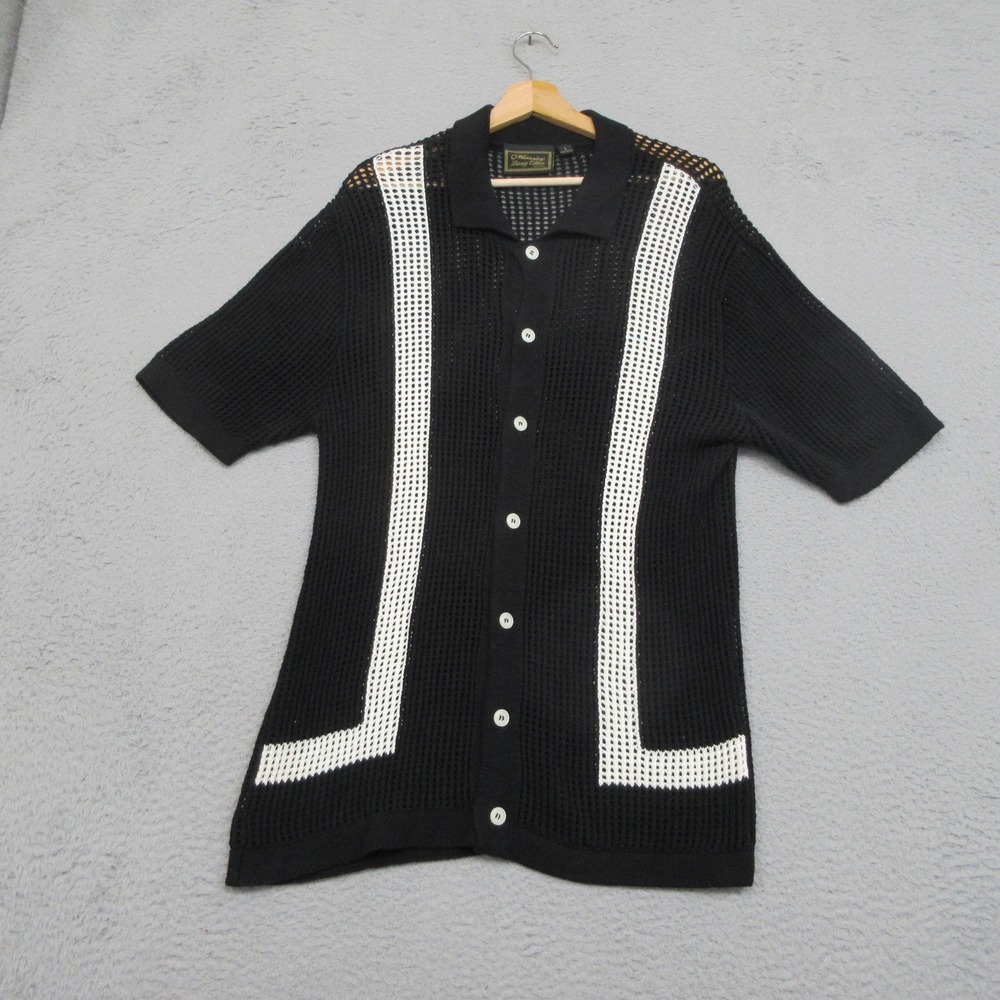 Massive Luxury Edition Y2K Crochet Shirt Men L Black White Open Knit Retro Coast